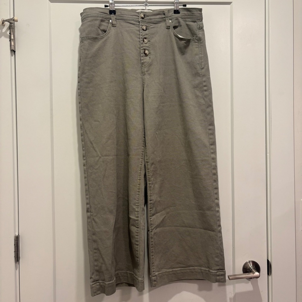 Scotch & Soda The Wave Wide Leg Pants Olive Green Button Fly 14/32